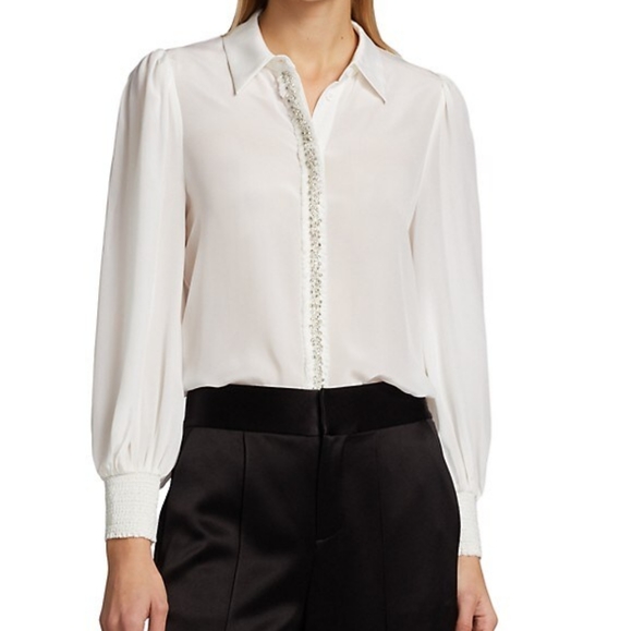 Alice + Olivia Willa Embellished Silk Top - Picture 2 of 4